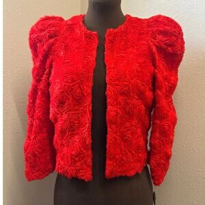 NWT Red Rose Garden Collection H&M Jacket size 2 open front textured floral